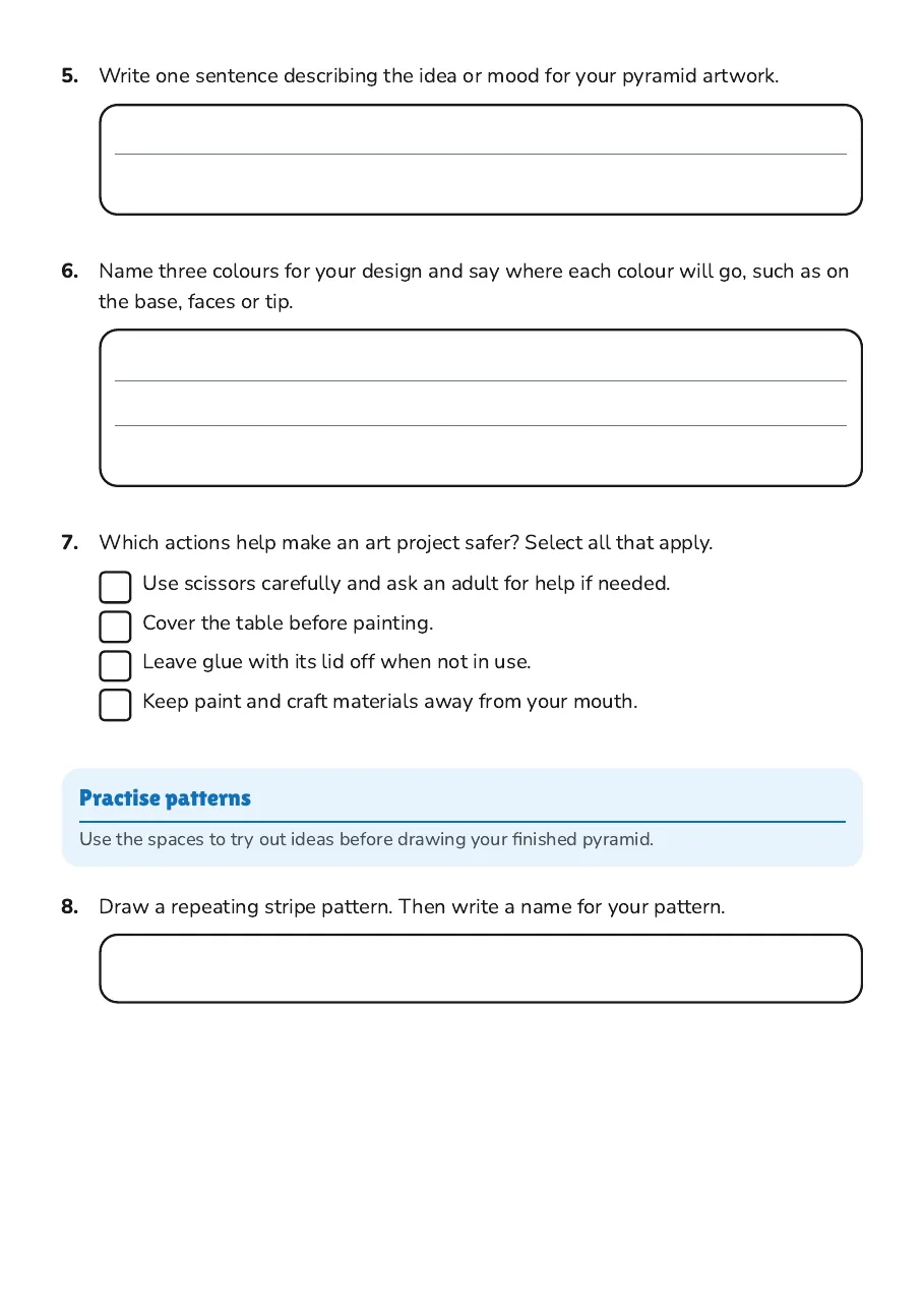 Pyramid Art Project Planner, page 2 of 4: Practise patterns