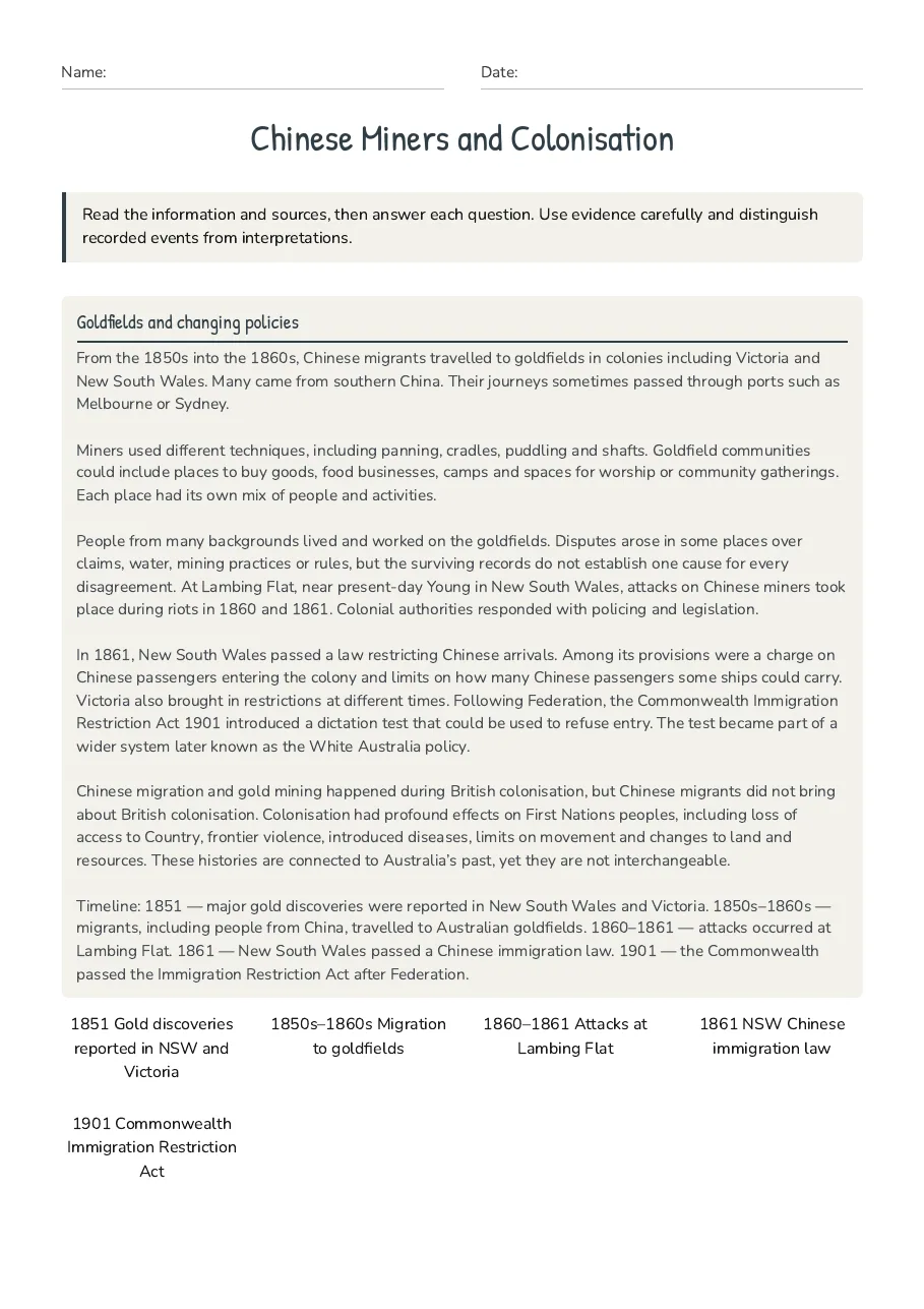 Chinese Miners and Colonisation, page 1 of 4: Goldfields and changing policies