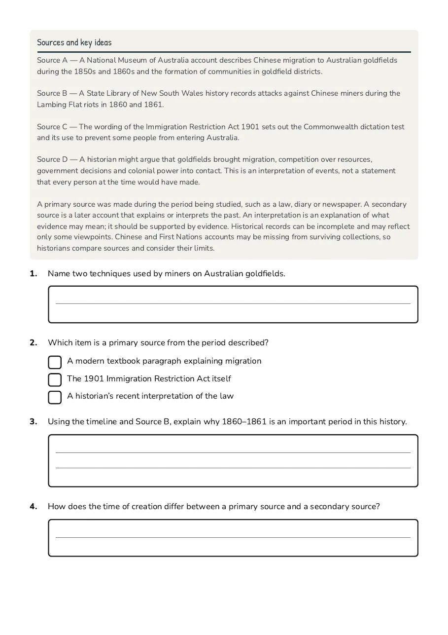Chinese Miners and Colonisation, page 2 of 4: Sources and key ideas