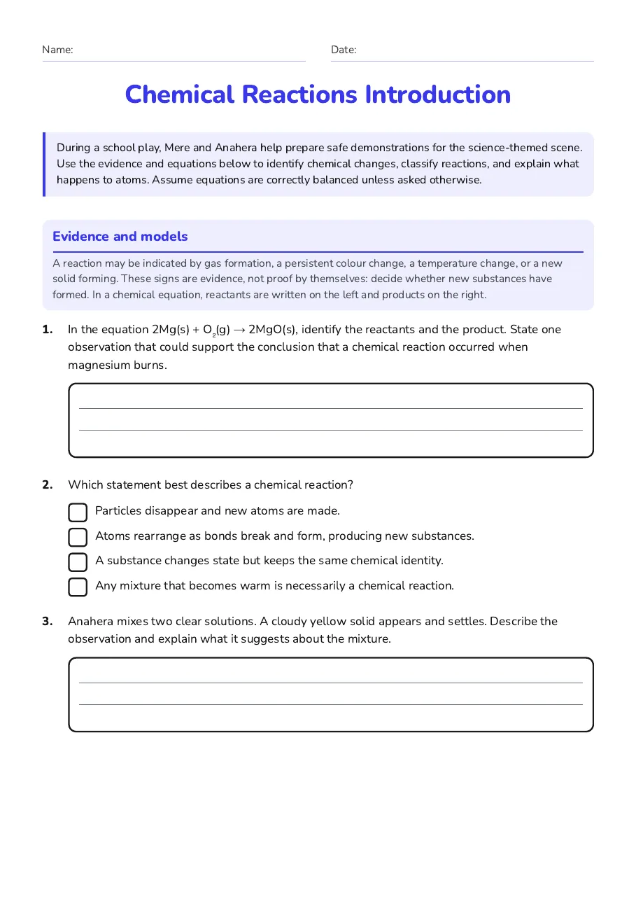 Chemical Reactions Introduction, page 1 of 3: Evidence and models