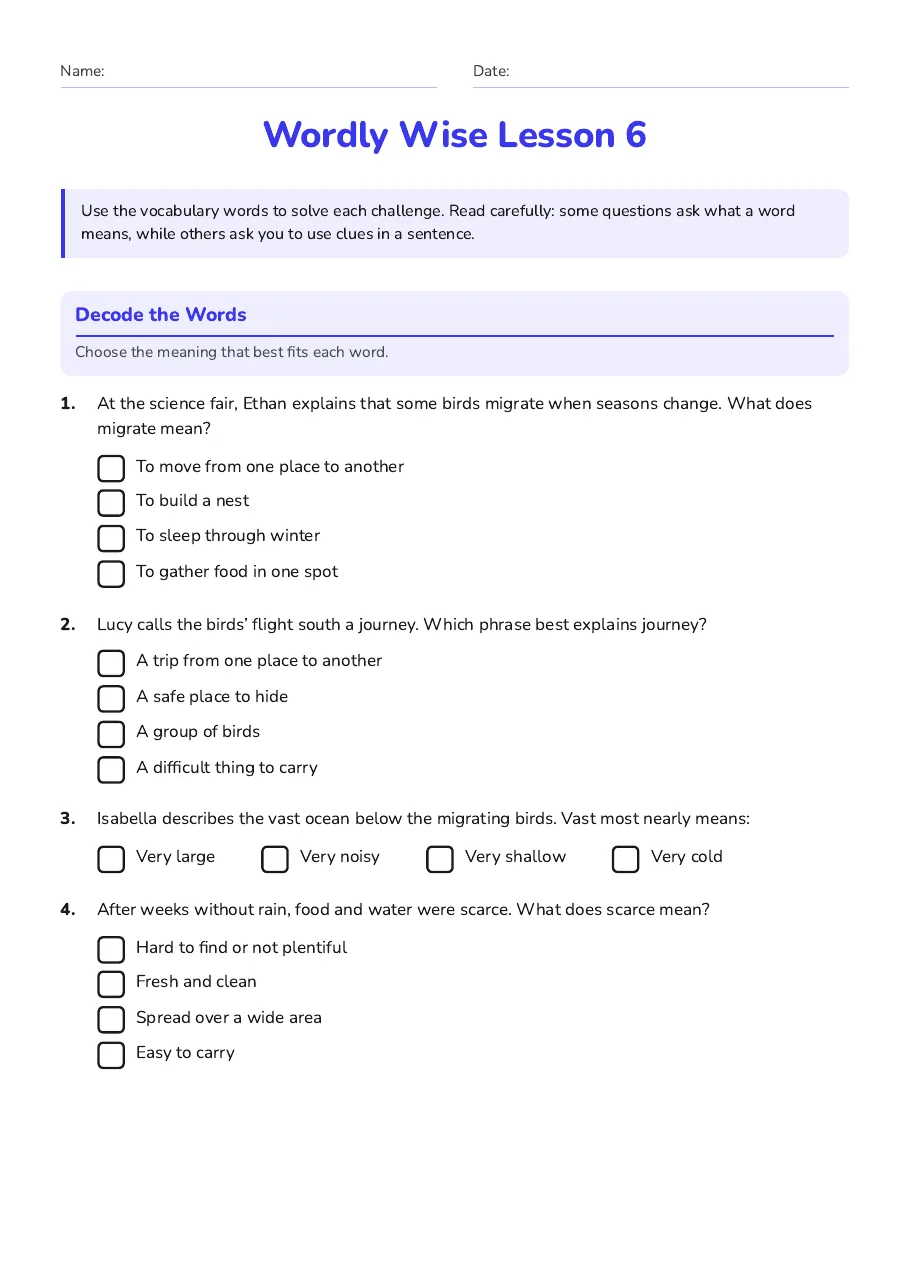 Wordly Wise Lesson 6, page 1 of 2: Decode the Words
