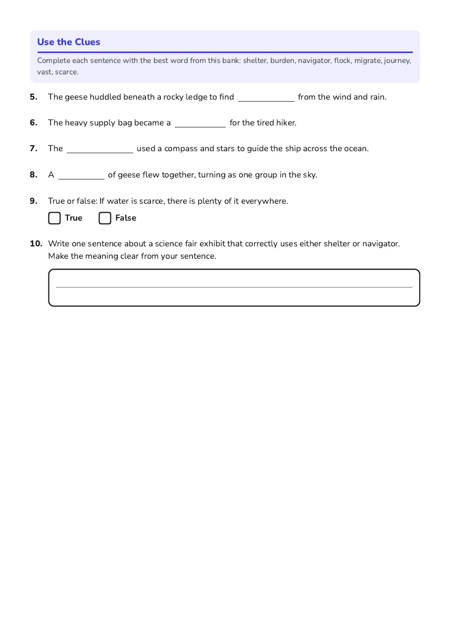 Wordly Wise Lesson 6, page 2 of 2: Use the Clues
