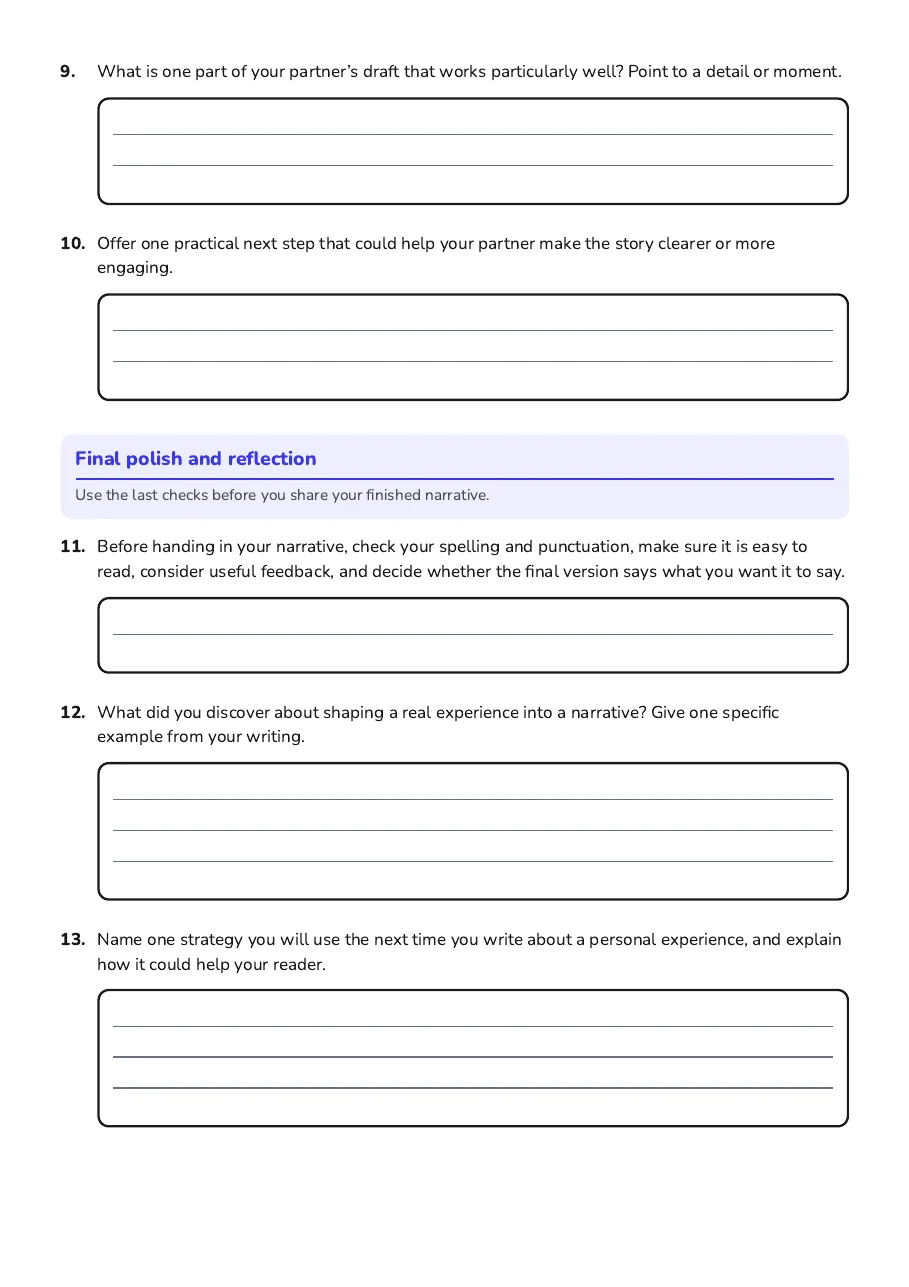 Personal Narrative Writing Guide, page 3 of 3: Final polish and reflection