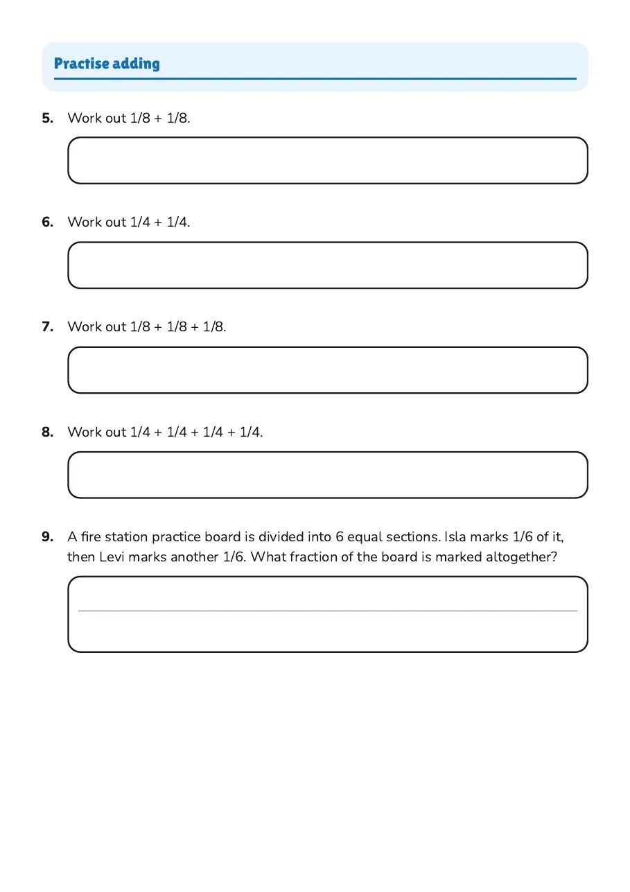 Adding Unit Fractions, page 2 of 4: Practise adding