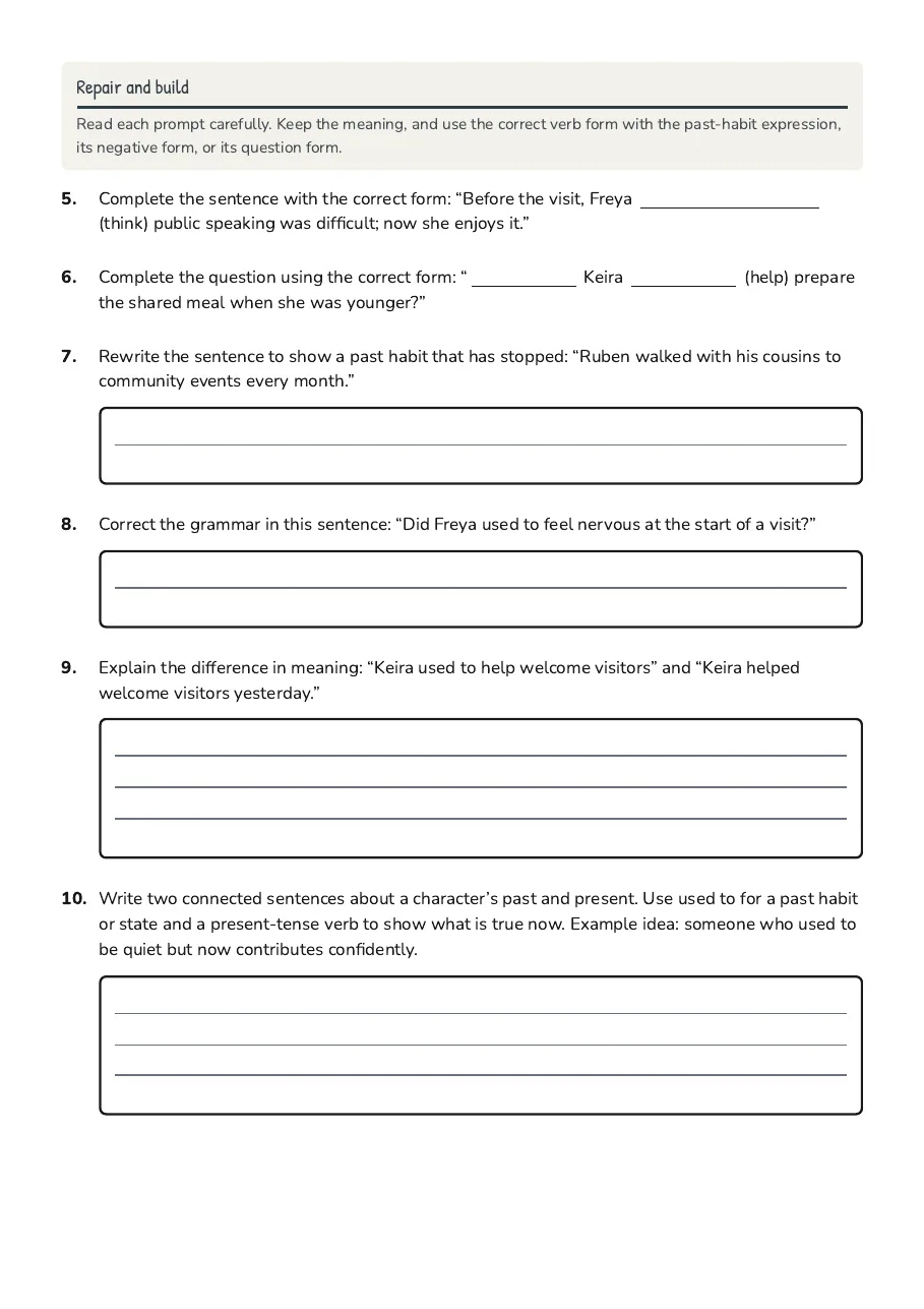 Used To Grammar Practice, page 2 of 2: Repair and build