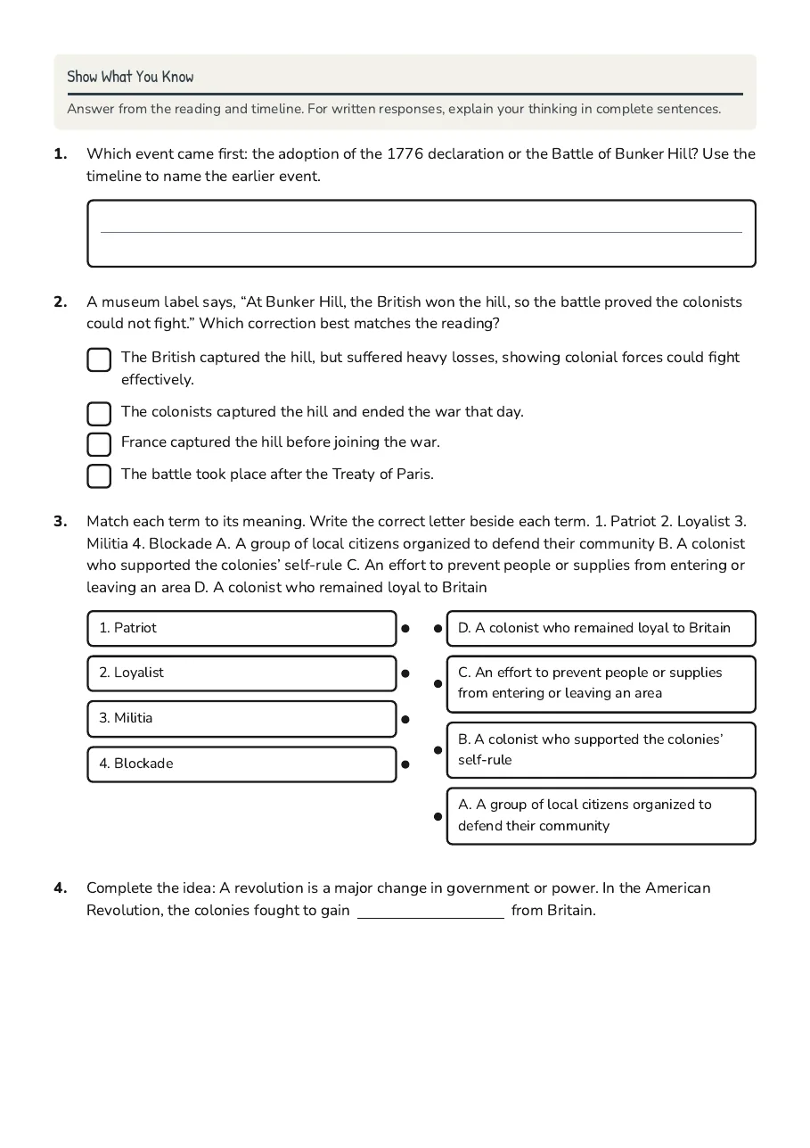 American Revolution Video Guide, page 2 of 4: Show What You Know