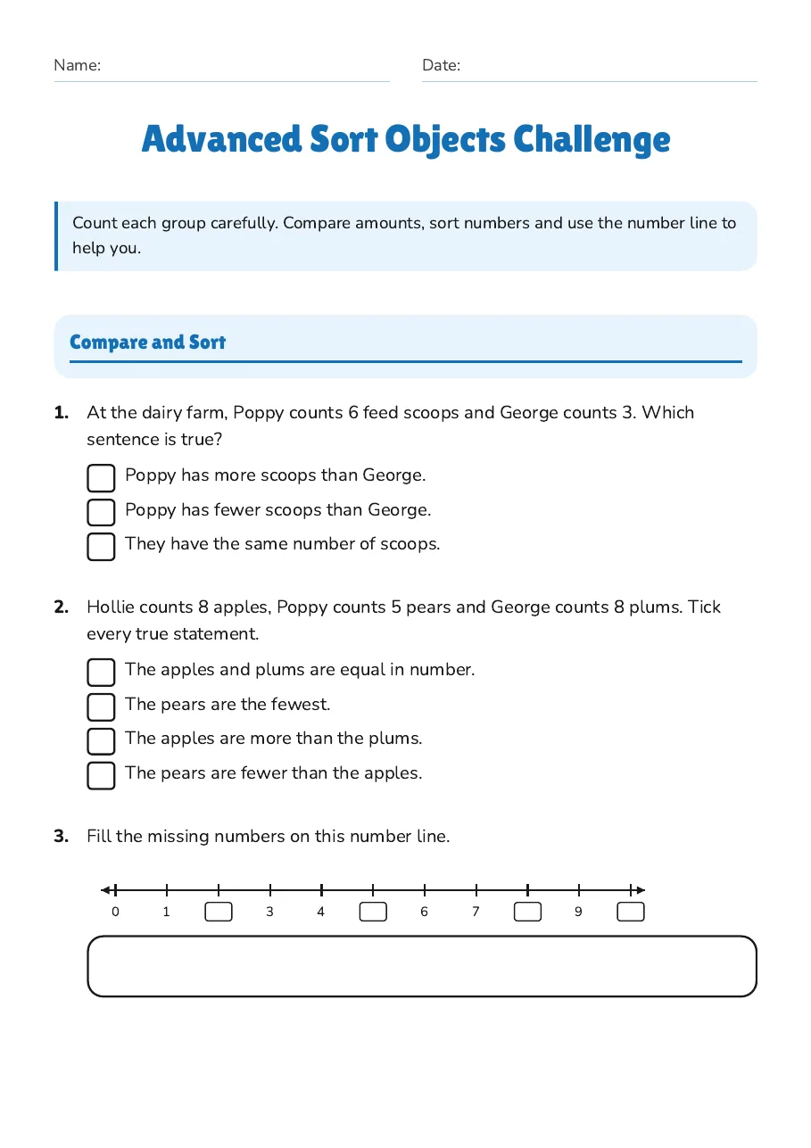 Advanced Sort Objects Challenge, page 1 of 3: Compare and Sort