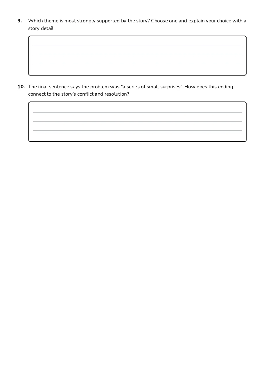 Story Elements Analysis Worksheet, page 4 of 4: 9. Which theme is most strongly supported by the story? Choose one and explain your…