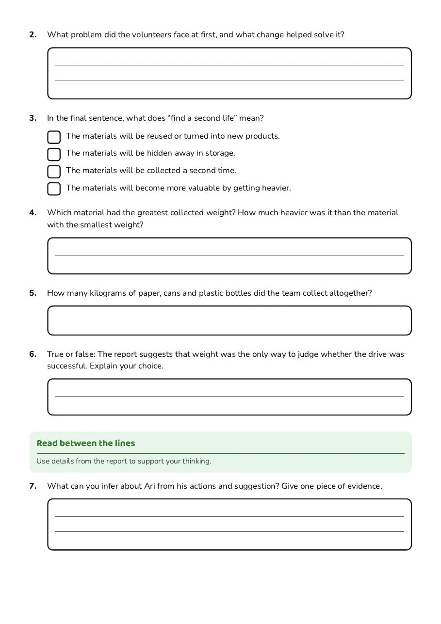 Reading Comprehension Workshop, page 2 of 3: Read between the lines