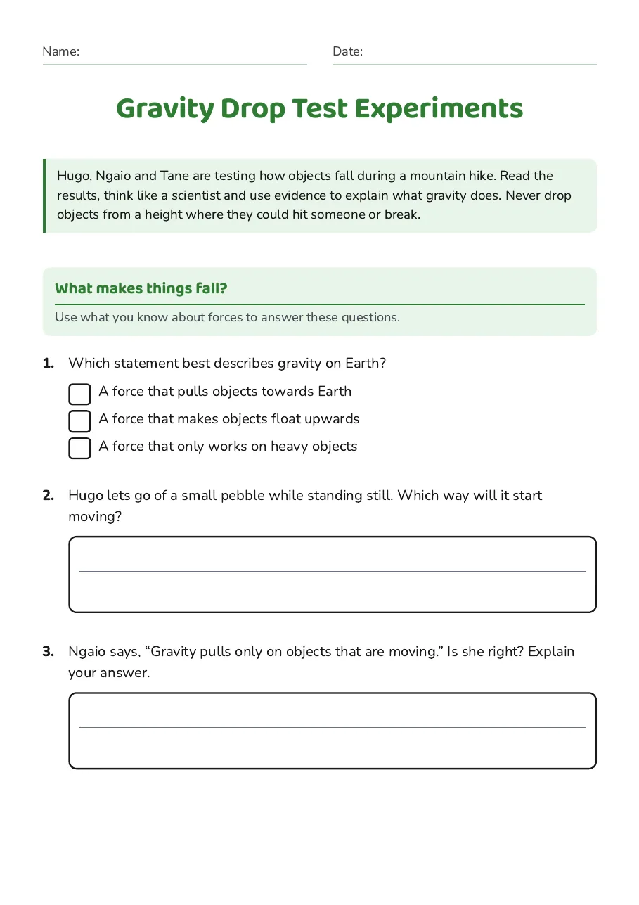 Gravity Drop Test Experiments, page 1 of 4: What makes things fall?