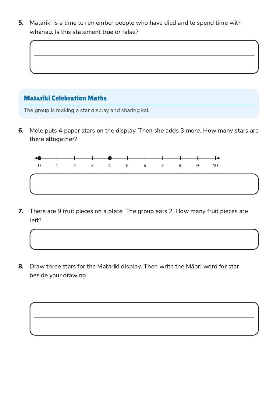 Matariki Celebration Worksheet, page 2 of 2: Matariki Celebration Maths