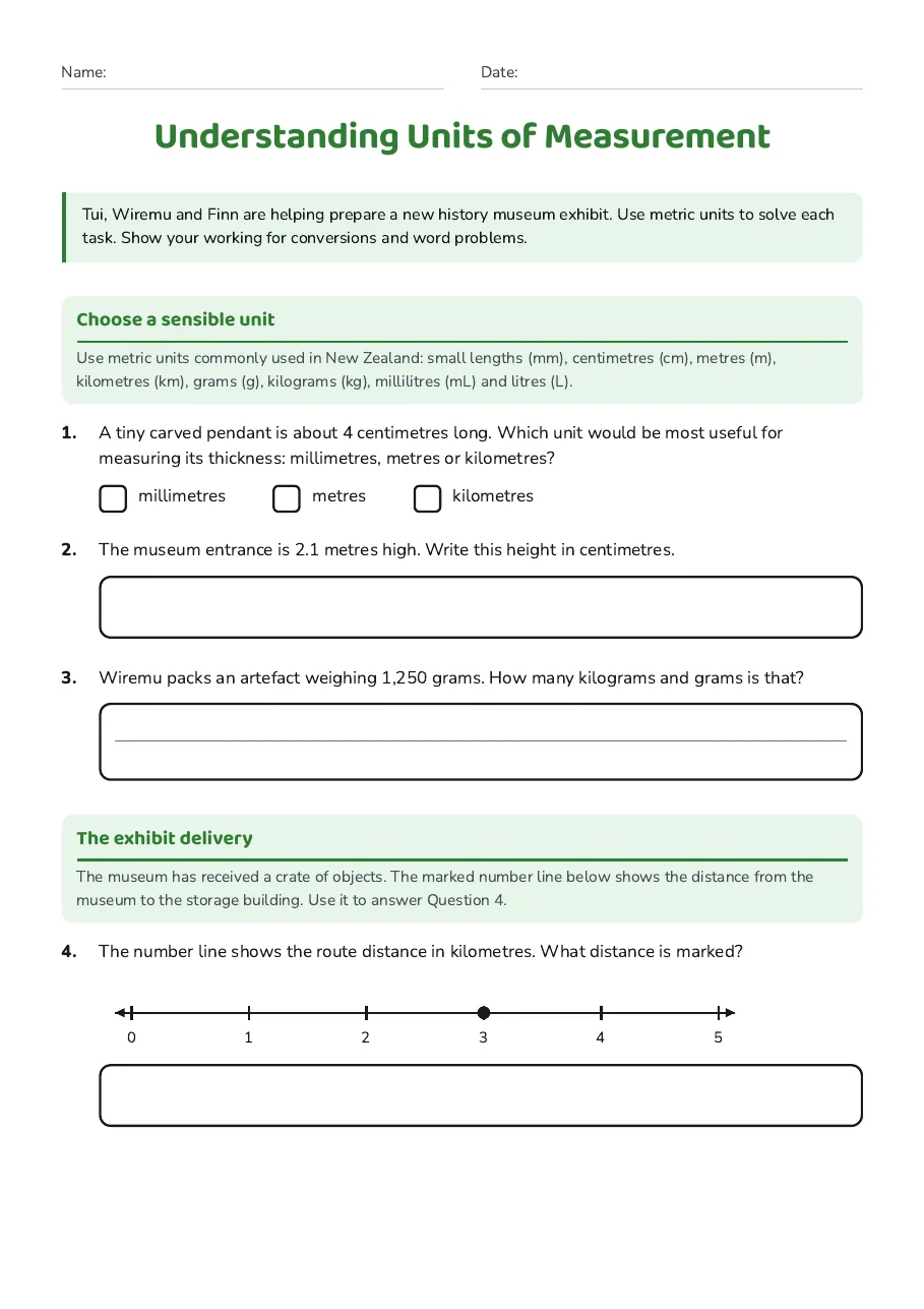 Understanding Units of Measurement, page 1 of 3: Choose a sensible unit, The exhibit delivery