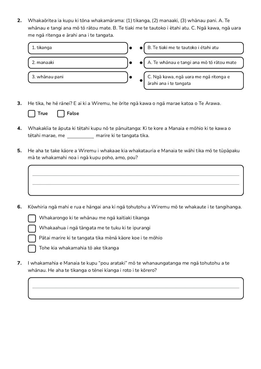Te Arawa Tūpāpaku Tikanga, page 2 of 3: 2. Whakaō ritea ia kupu ki tō na whakamā rama: (1) tikanga, (2) manaaki, (3) whā nau…