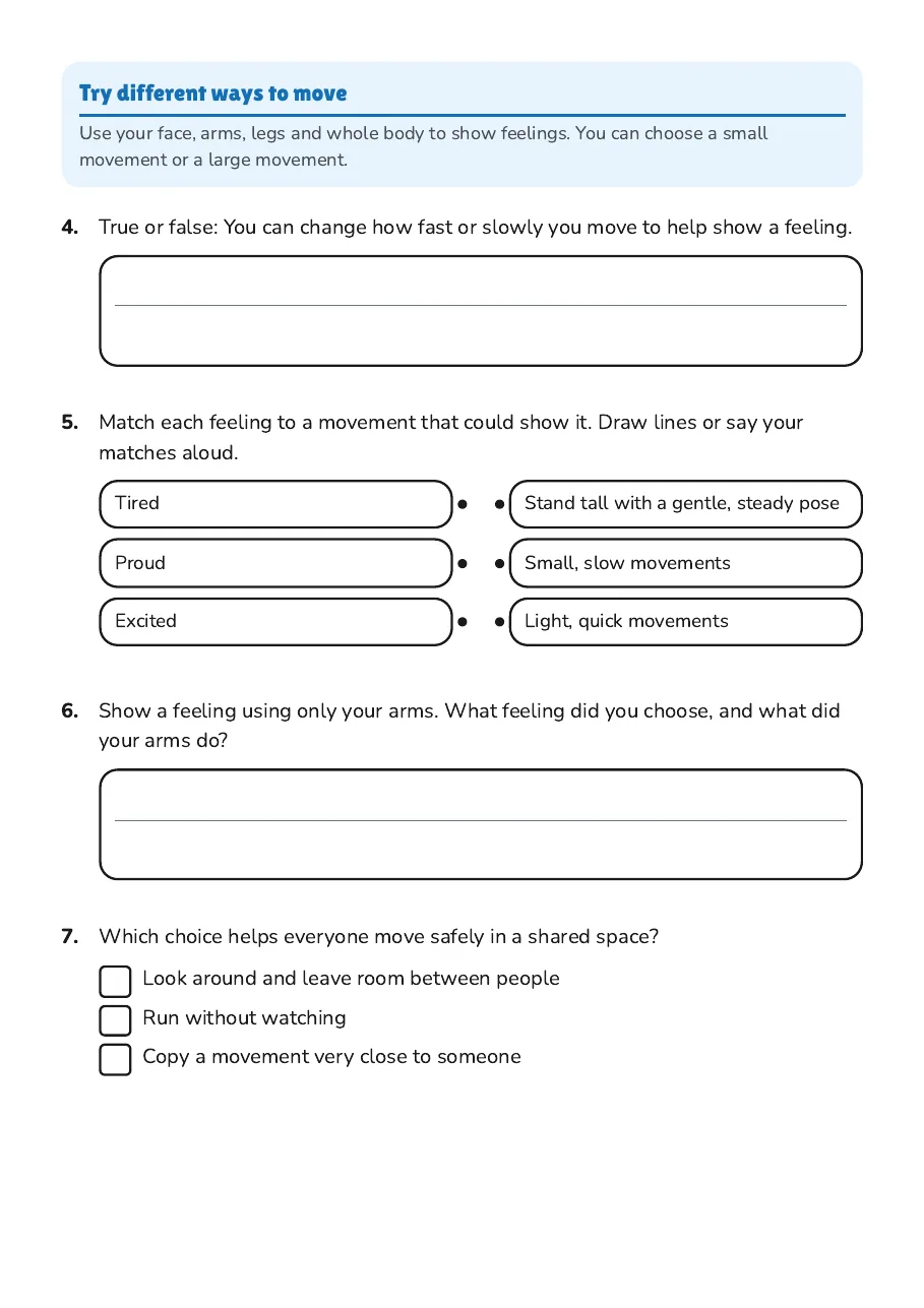 Emotions Through Movement, page 2 of 3: Try different ways to move