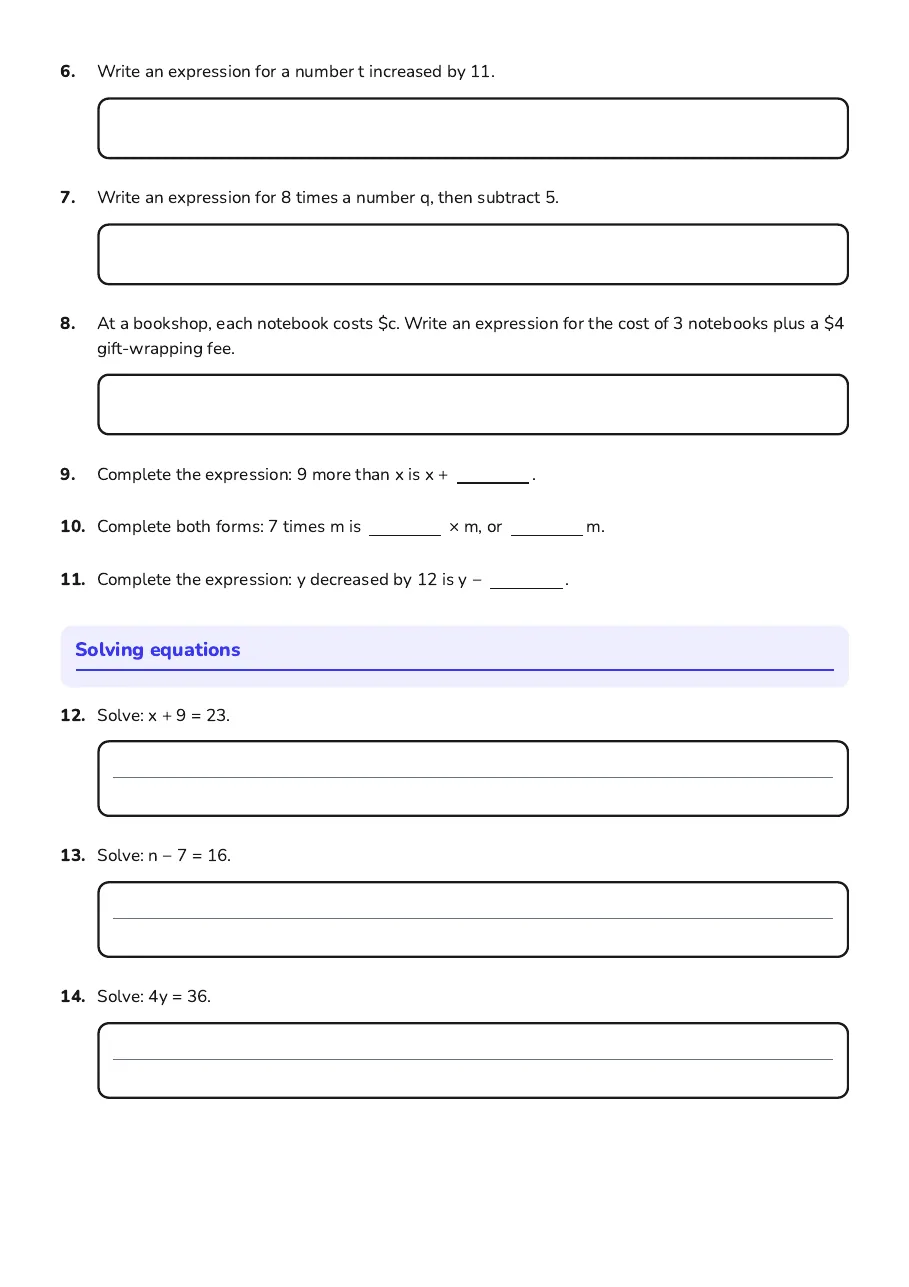 Introduction to Algebraic Concepts, page 2 of 4: Solving equations