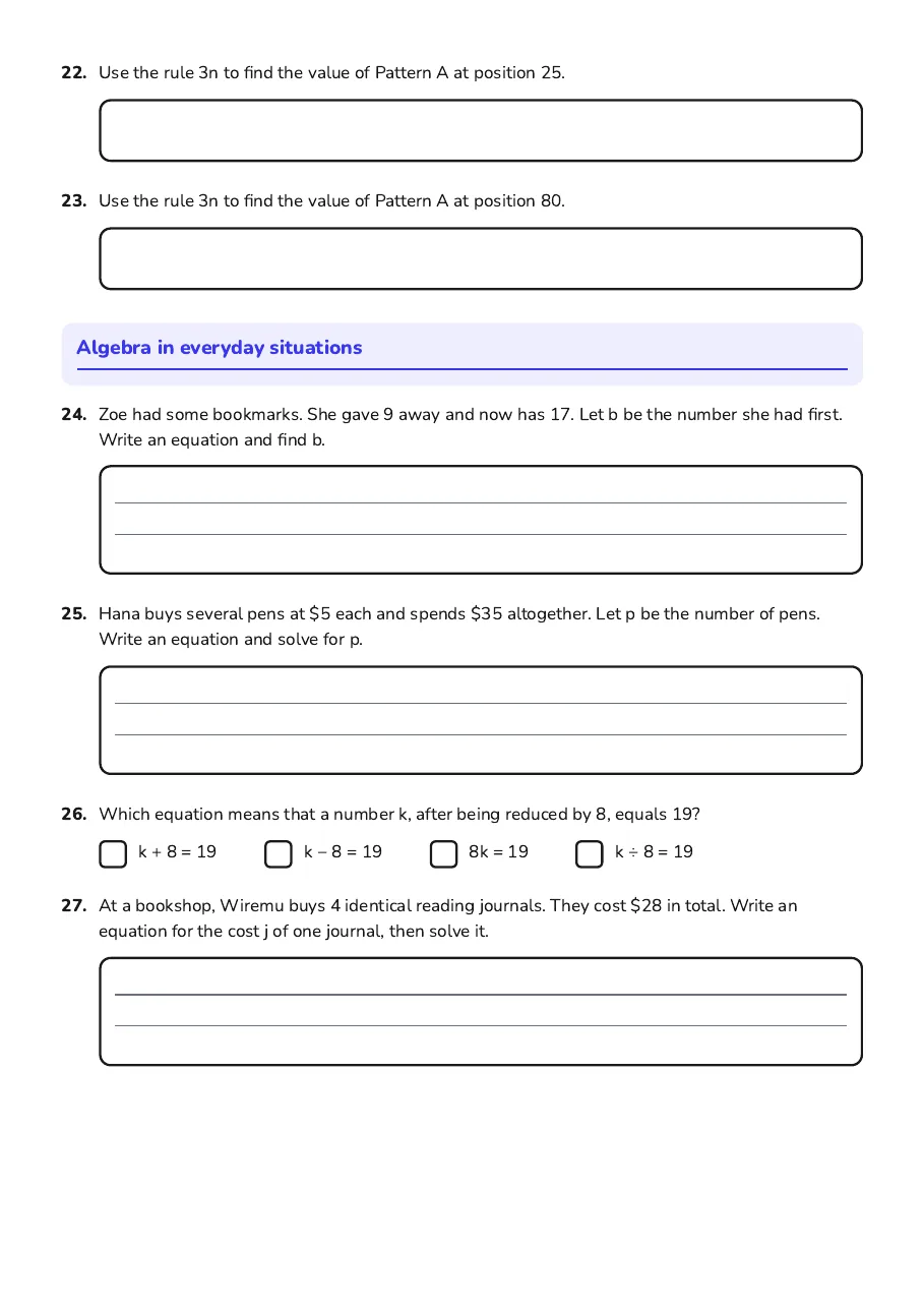Introduction to Algebraic Concepts, page 4 of 4: Algebra in everyday situations