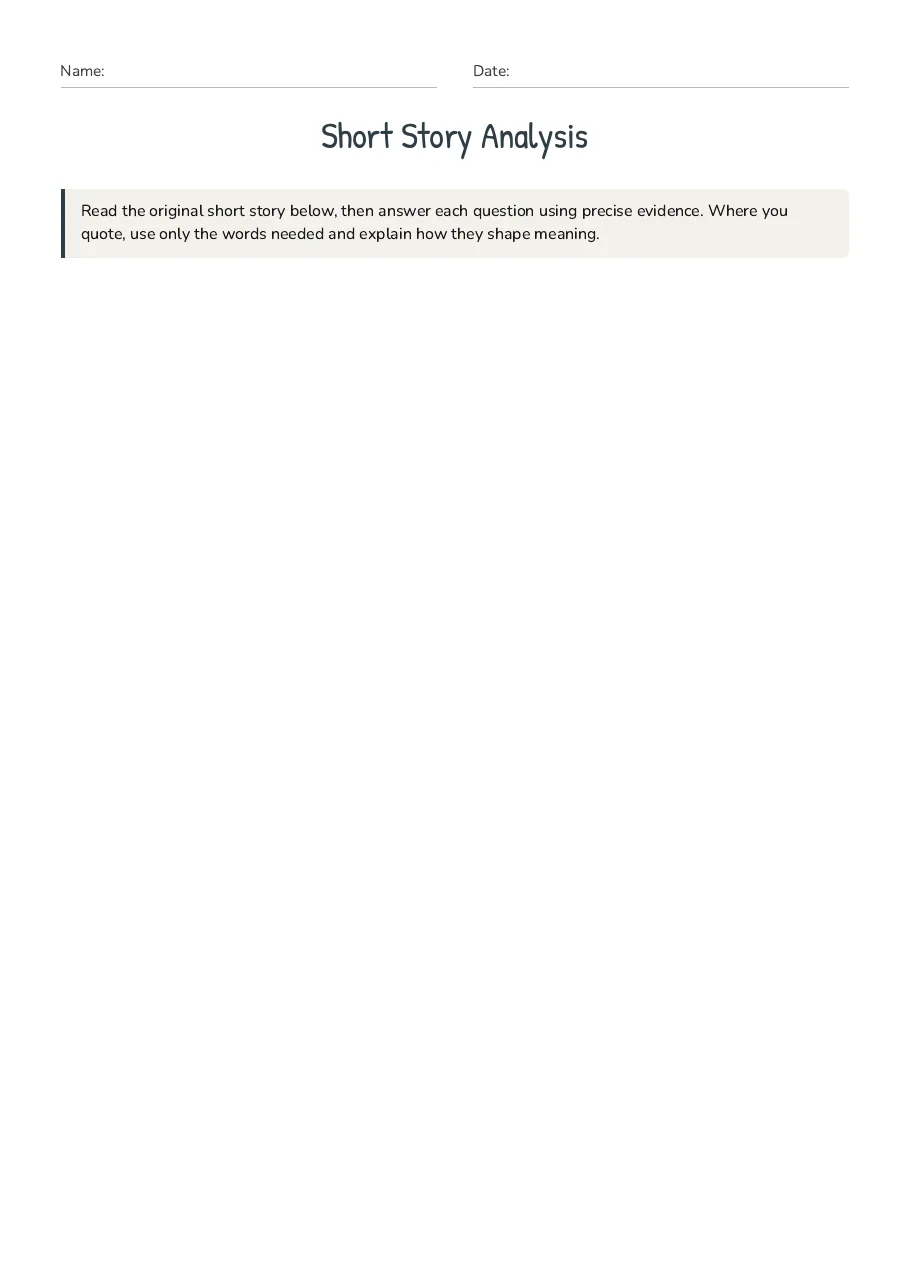 Short Story Analysis, page 1 of 4: Read the original short story below, then answer each question using precise evidence.…