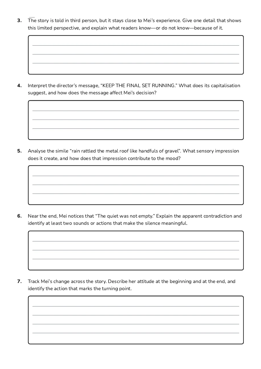 Short Story Analysis, page 3 of 4: 3. The story is told in third person, but it stays close to Mei’s experience. Give one…