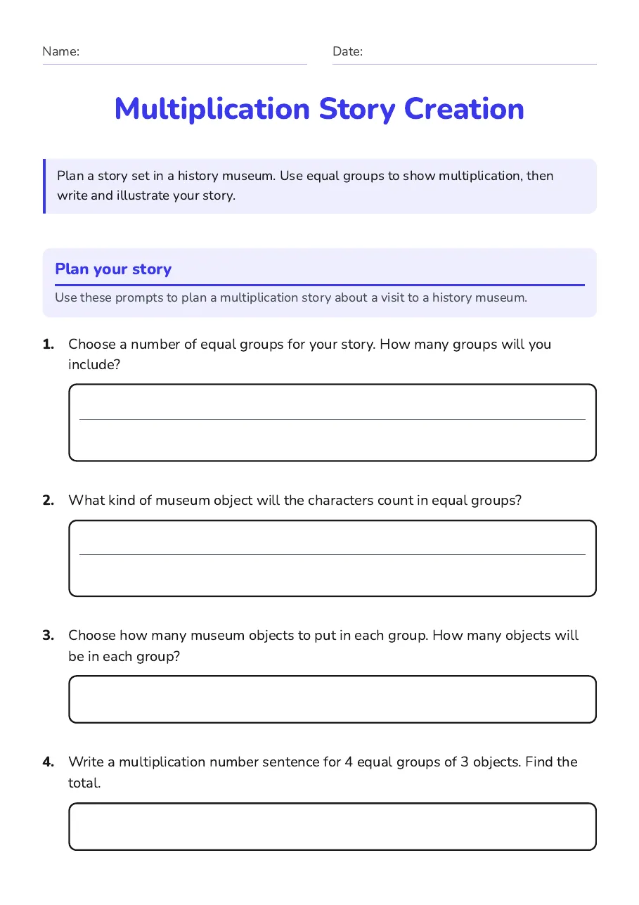 Multiplication Story Creation, page 1 of 3: Plan your story