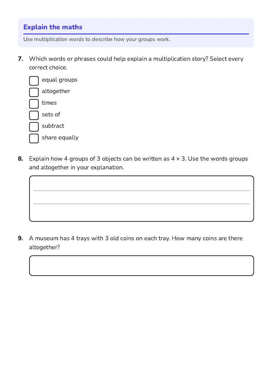 Multiplication Story Creation, page 3 of 3: Explain the maths