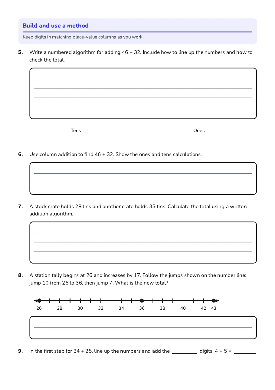 Addition Algorithm Steps, page 2 of 3: Build and use a method