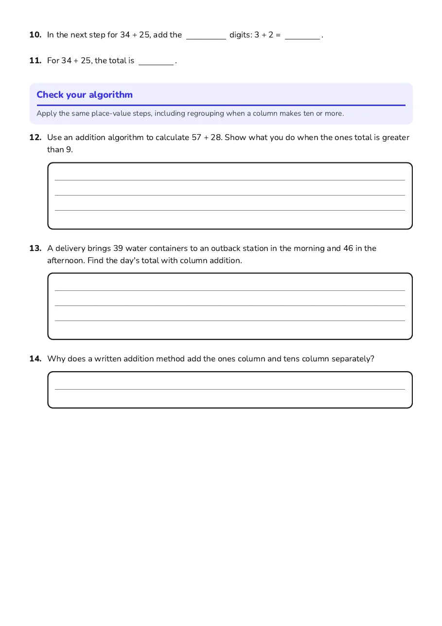 Addition Algorithm Steps, page 3 of 3: Check your algorithm