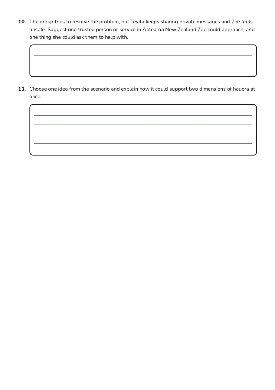 Healthy Relationships & Hauora, page 3 of 3: 10. The group tries to resolve the problem, but Tevita keeps sharing private messages and…
