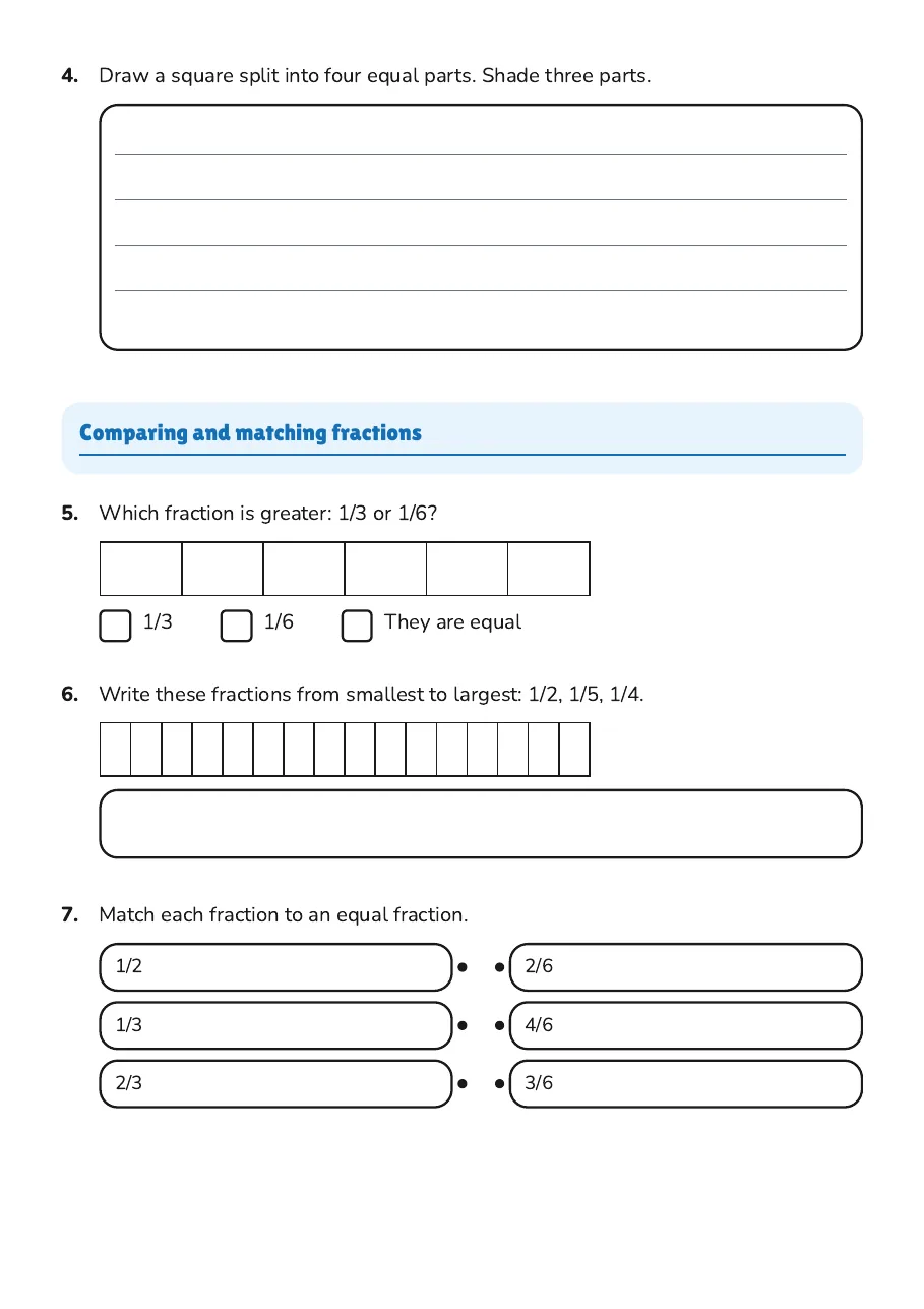 Exploring Fractions, page 2 of 4: Comparing and matching fractions