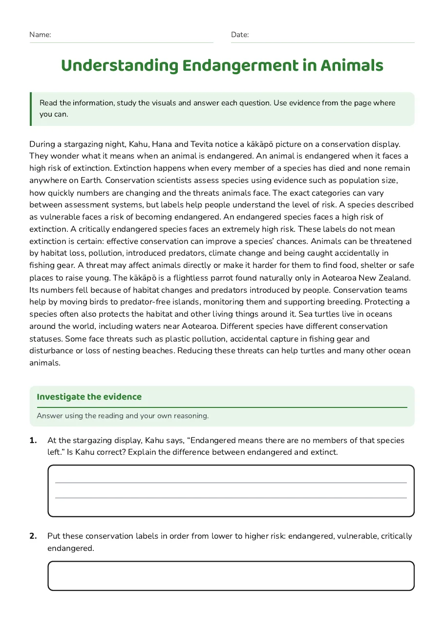 Understanding Endangerment in Animals, page 1 of 2: Investigate the evidence