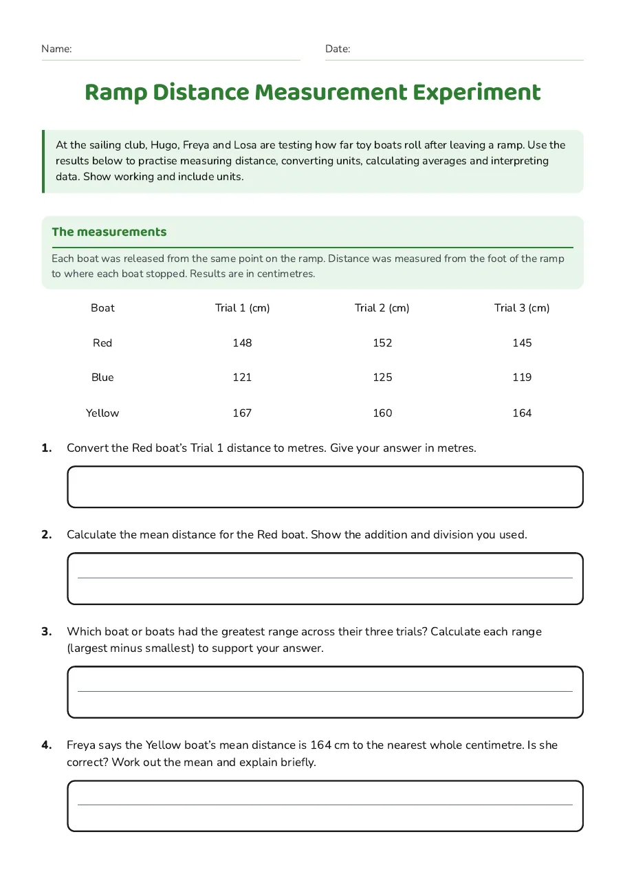 Ramp Distance Measurement Experiment, page 1 of 2: The measurements