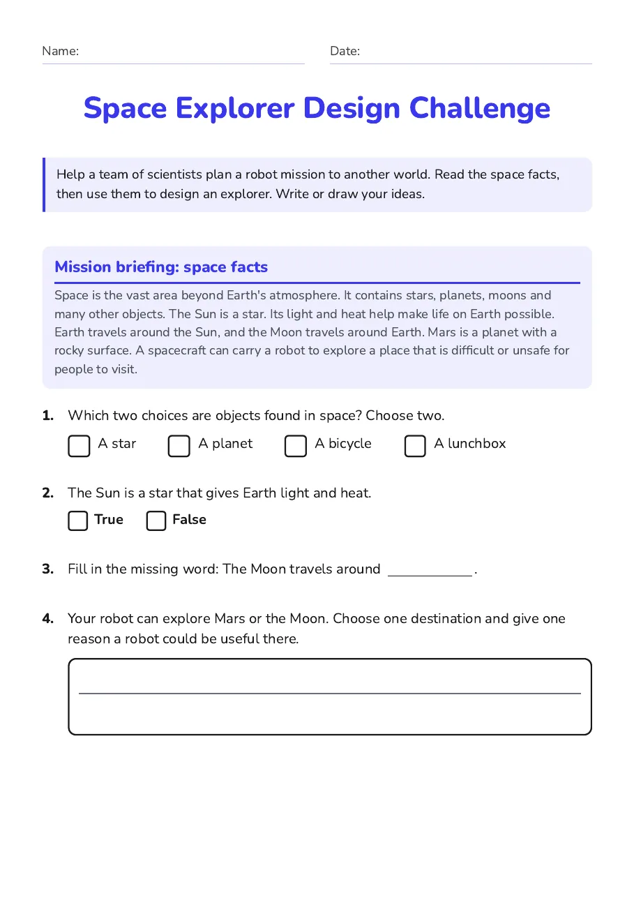 Space Explorer Design Challenge, page 1 of 3: Mission briefing: space facts
