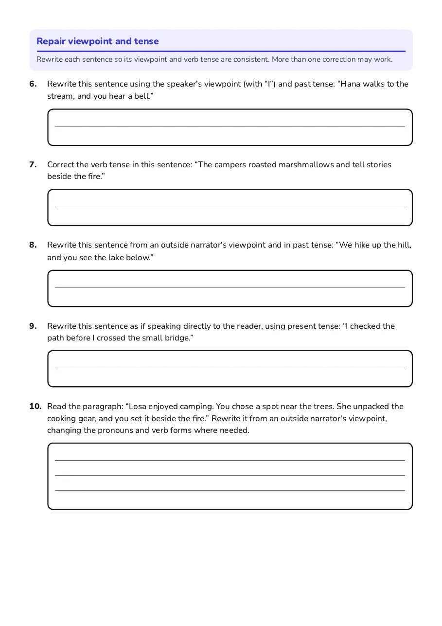 Narrative Voice Grammar Practice, page 2 of 3: Repair viewpoint and tense