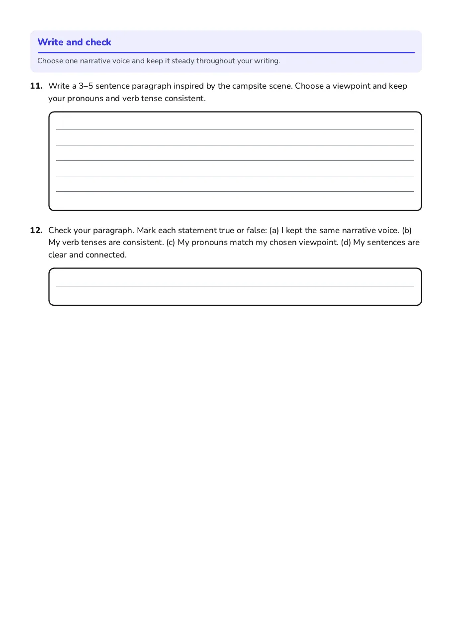 Narrative Voice Grammar Practice, page 3 of 3: Write and check