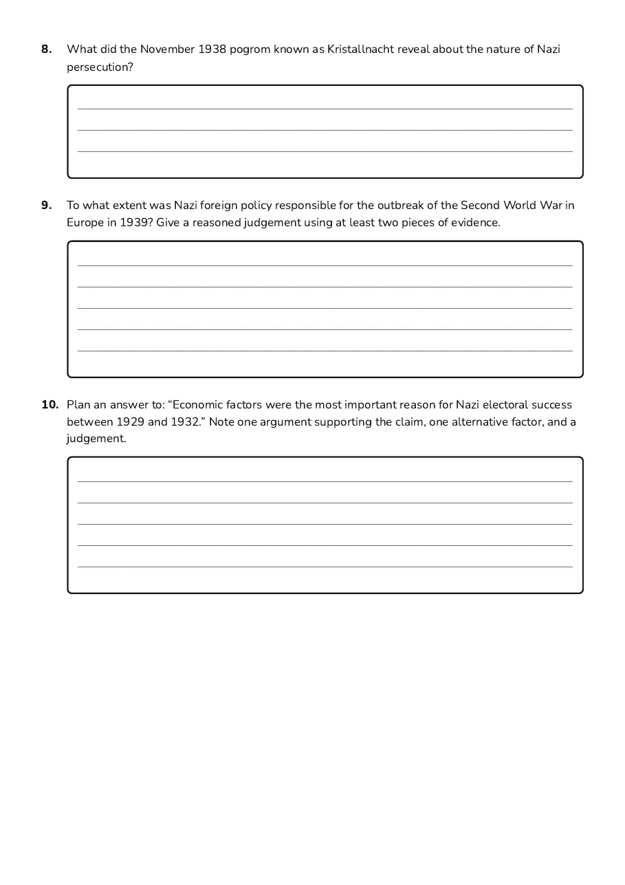 Democracy and Nazism Revision, page 3 of 3: 8. What did the November 1938 pogrom known as Kristallnacht reveal about the nature of…