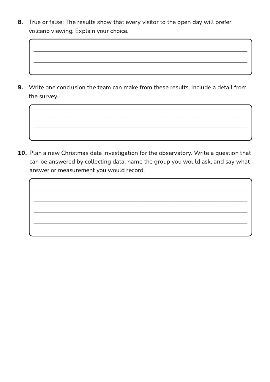 Christmas Data Investigations Introduction, page 3 of 3: 8. True or false: The results show that every visitor to the open day will prefer