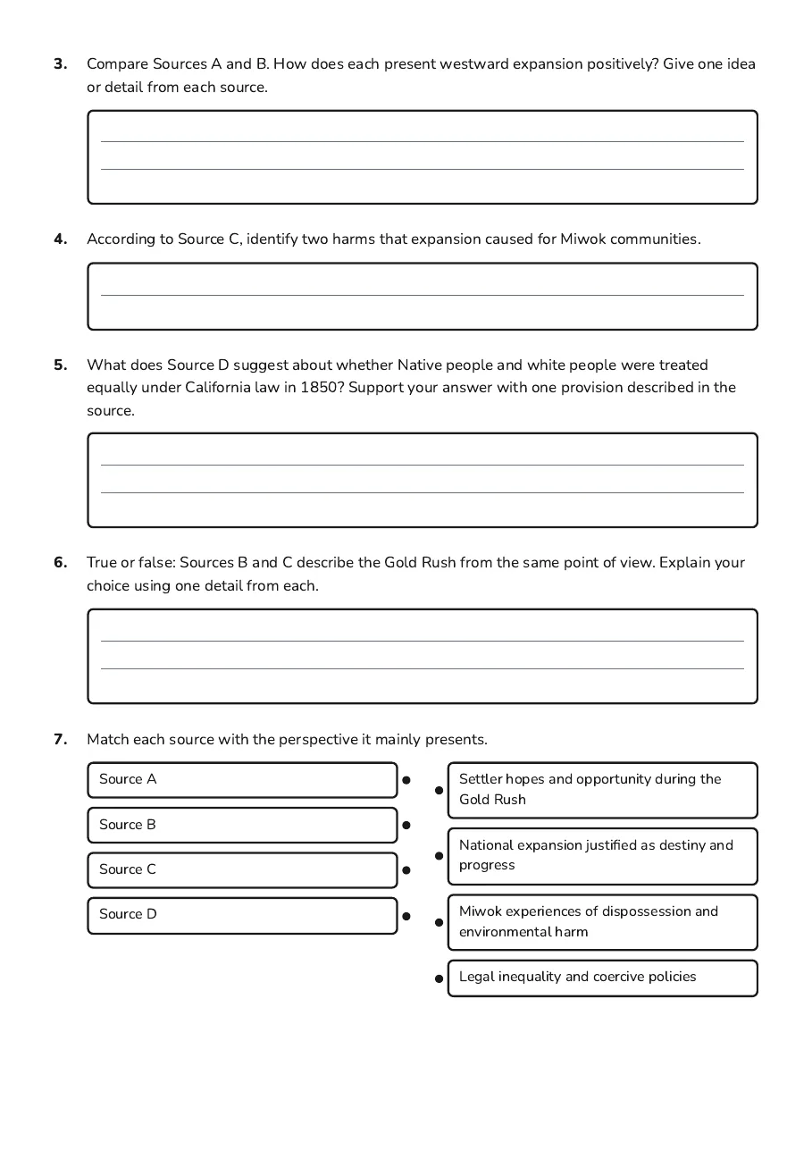 Manifest Destiny Perspectives, page 3 of 4: 3. Compare Sources A and B. How does each present westward expansion positively? Give one…