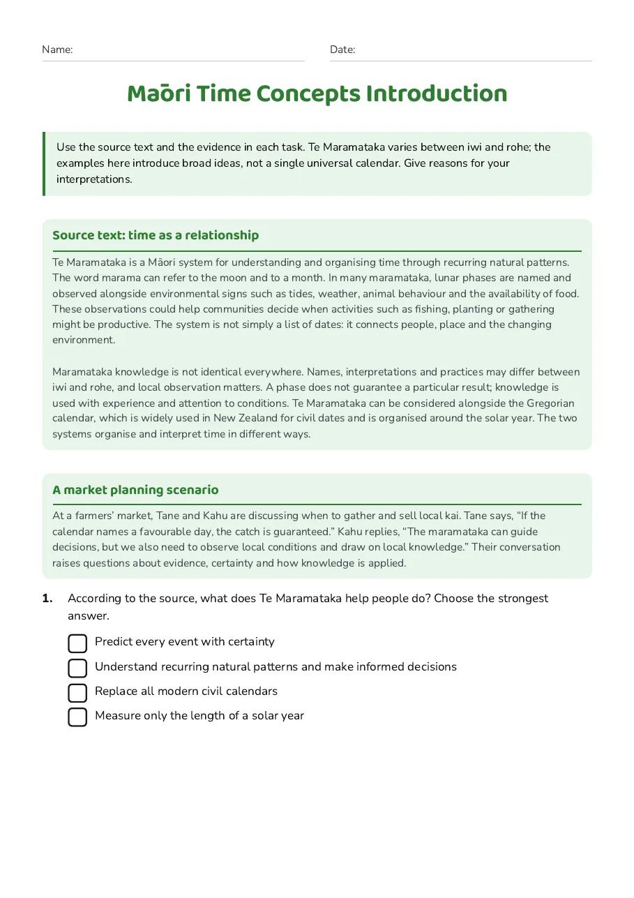 Māori Time Concepts Introduction, page 1 of 4: Source text: time as a relationship, A market planning scenario