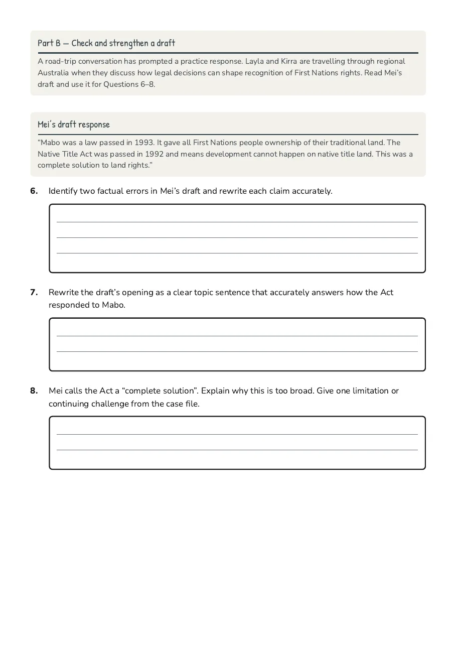 Native Title Success Checklist, page 3 of 4: Part B — Check and strengthen a draft, Mei’s draft response