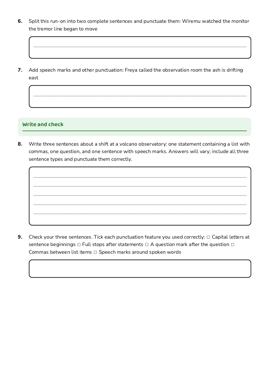 Punctuation Basics Practice, page 2 of 2: Write and check