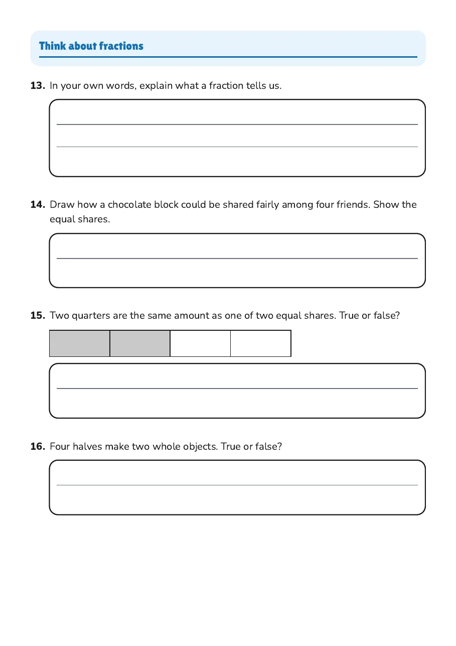 Fractions Parts and Wholes, page 4 of 5: Think about fractions