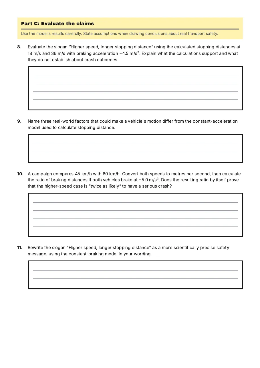 Kinematic Motion Claims Testing, page 3 of 3: Part C: Evaluate the claims