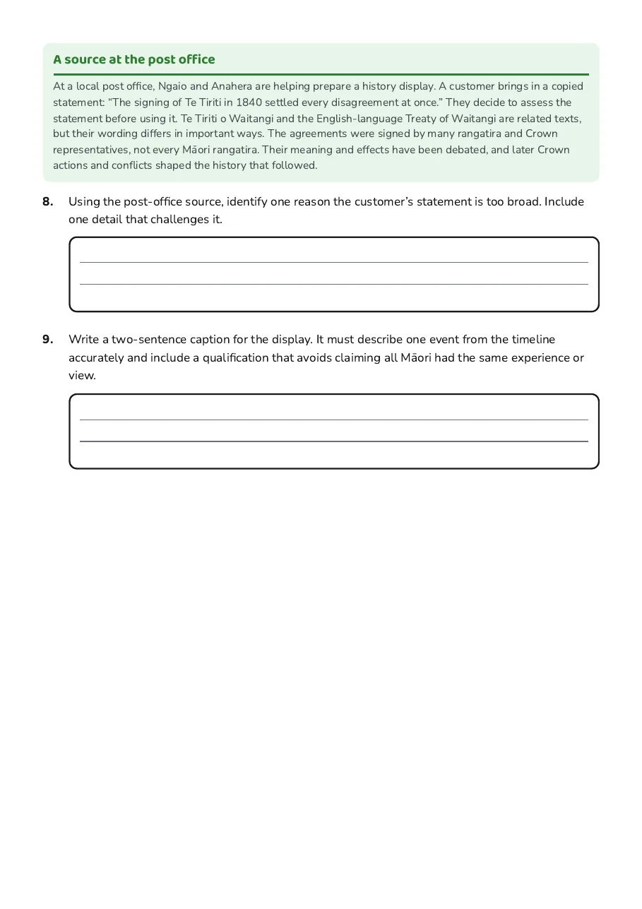 Early New Zealand History Worksheet, page 3 of 3: A source at the post office