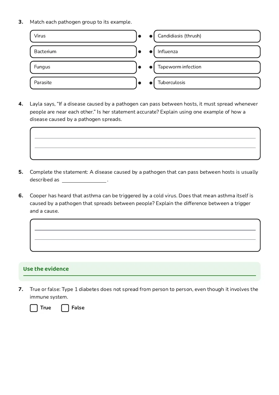 Disease Classification Worksheet, page 2 of 3: Use the evidence