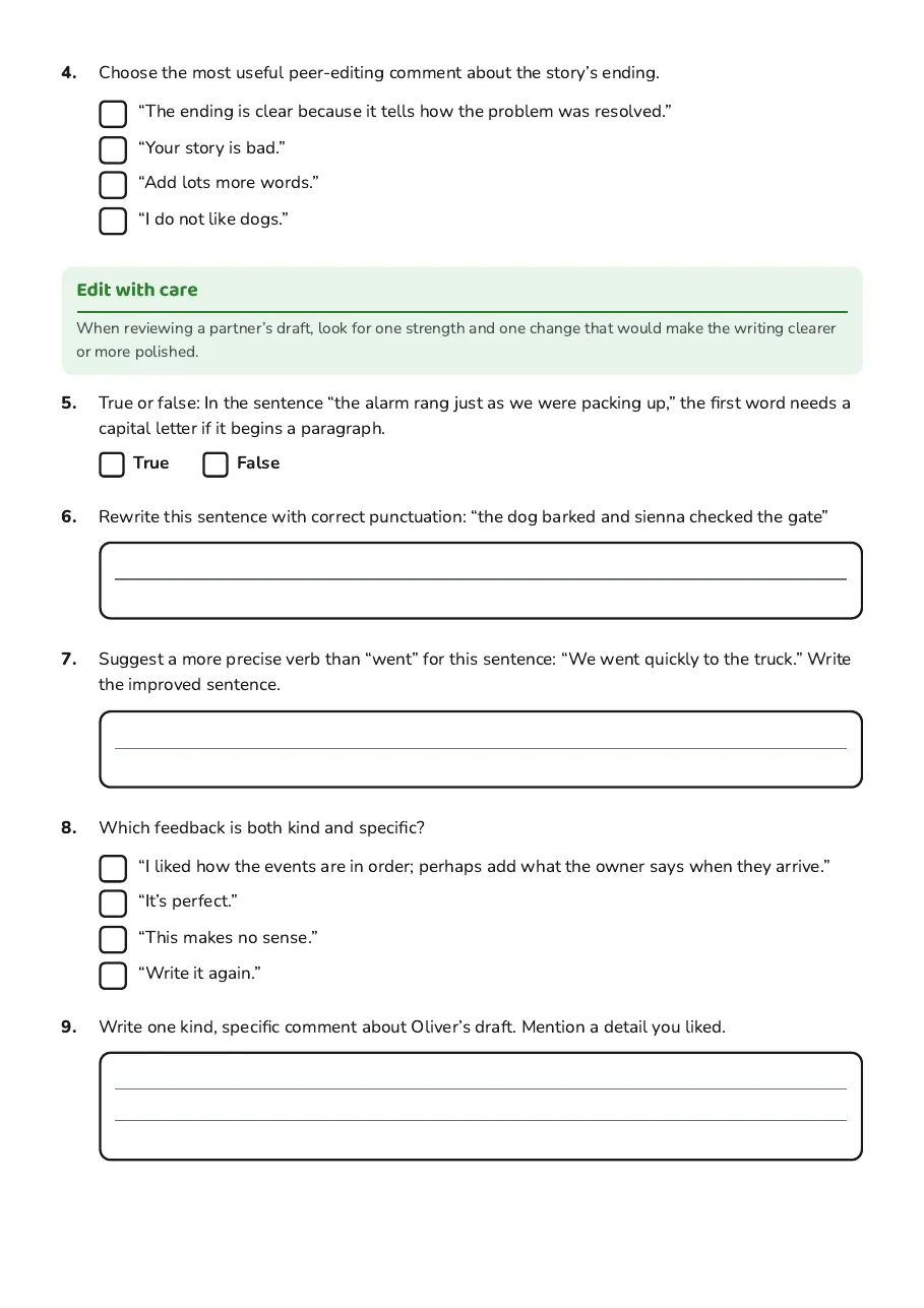 Peer Editing Checklist, page 2 of 3: Edit with care