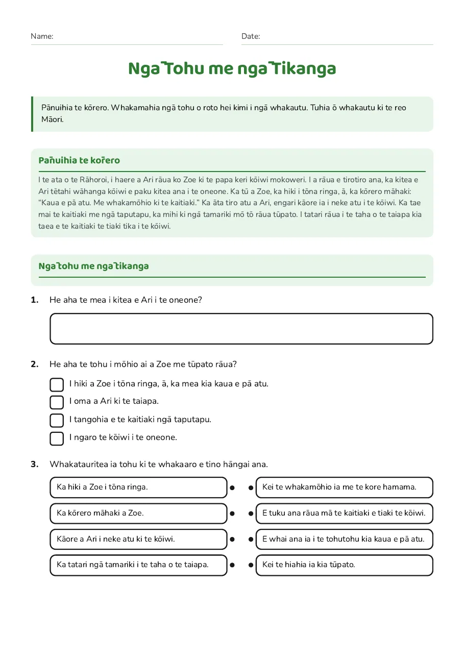 Ngā Tohu me ngā Tikanga, page 1 of 2: Pānuihia te kōrero, Ngā tohu me ngā tikanga