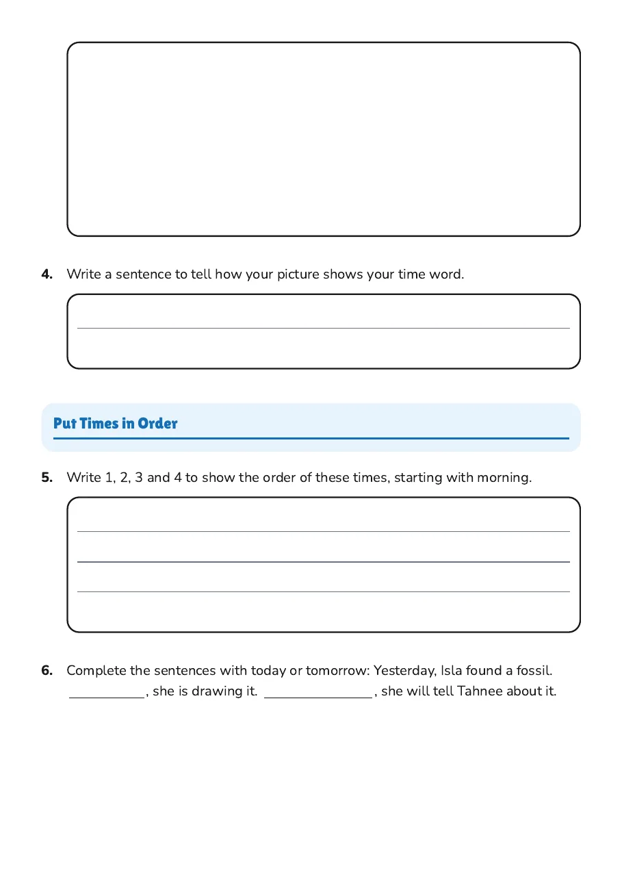 Time Vocabulary Drawing Worksheet, page 2 of 3: Put Times in Order