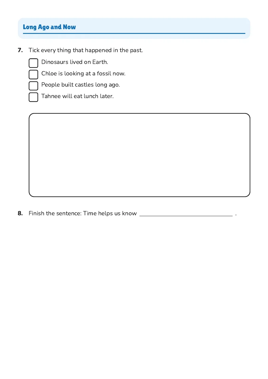 Time Vocabulary Drawing Worksheet, page 3 of 3: Long Ago and Now