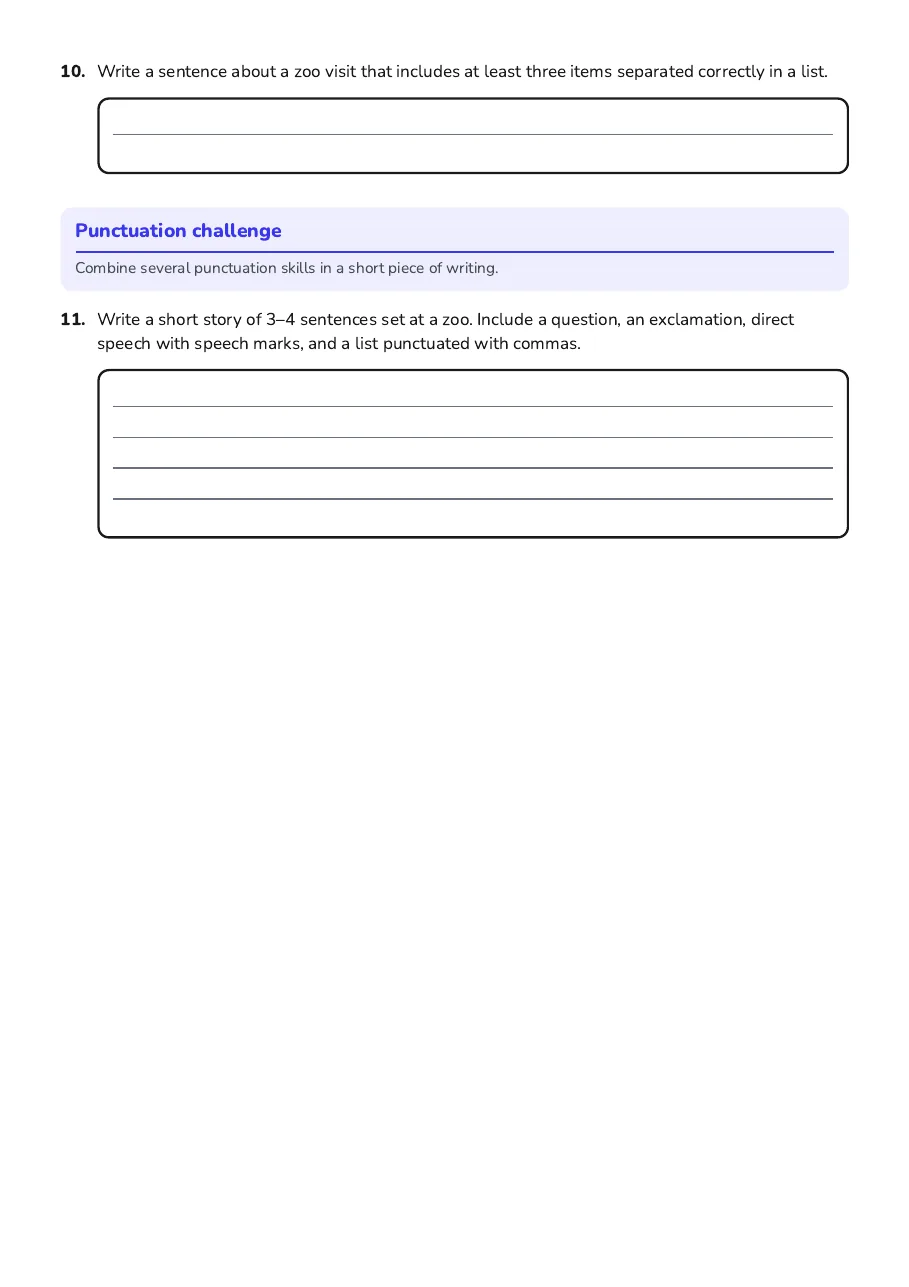 Understanding Punctuation Practice, page 3 of 3: Punctuation challenge