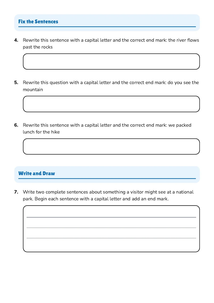 Sentence Structure Practice, page 2 of 3: Fix the Sentences, Write and Draw
