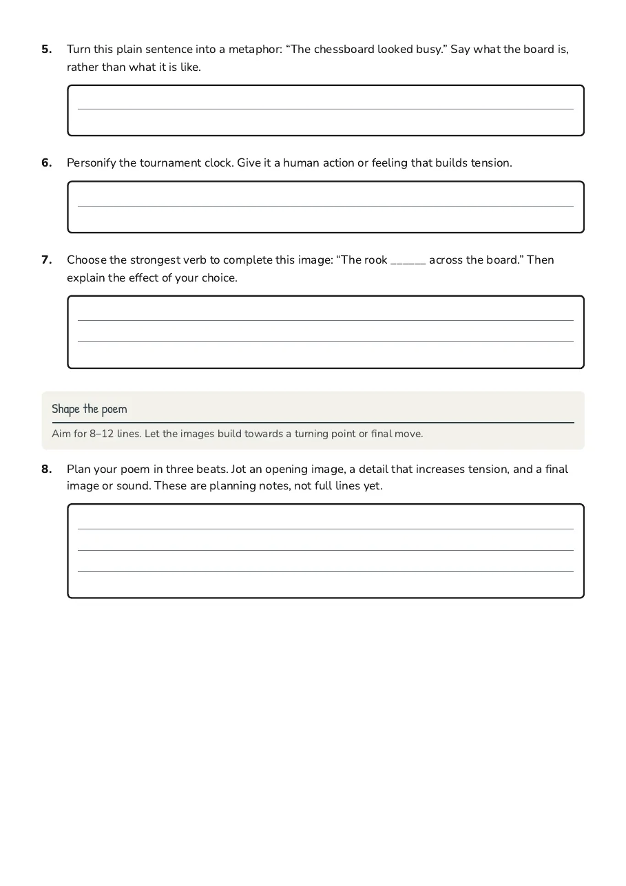 Vivid Imagery Poem Planner, page 2 of 3: Shape the poem